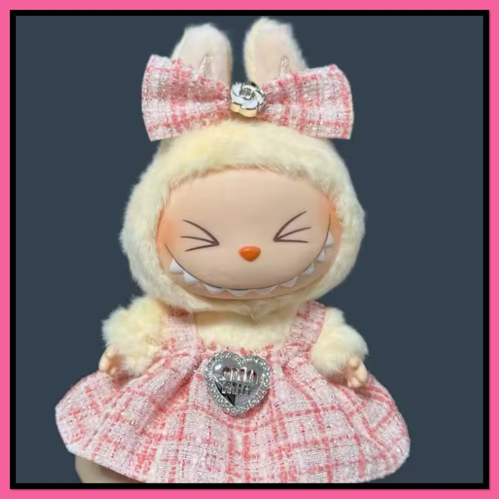Cute Labubu Pink Plush Dress and a Flower on the Bow